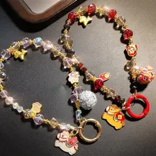 水晶金珠の招財猫スマホストラップ【独特なデザイン・軽やかで上品・短め】