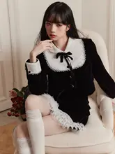 精美な黒白提花の外套と半裙【秋冬コーディネート】（セットアップ対応）