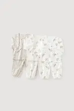 かわいいクマ柄の男女兼用ベビー用コットン長袖インナー【夏用・涼感・ルームウェア】（セットアップ対応）