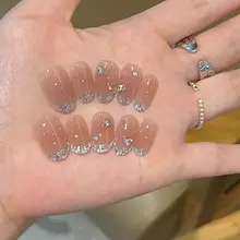 フレンチスタイルのアイスピンクグリッター ネイルチップ【ハンドメイド・高級感・ショート丈】