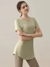 女性用ランニングウェア【ショートスリーブ・夏用・カジュアル・ヒップ隠し・速乾・フィットネスTシャツ・ミドル丈】（セットアップ対応）