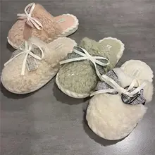 リボン付きふわふわモコモコ保温スリッパ【防滑・女性用・居宅用】