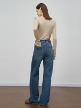 加熱付きワイドレッグデニムパンツ【女性用・高腰・スリム・秋冬用・ストレートデザイン】