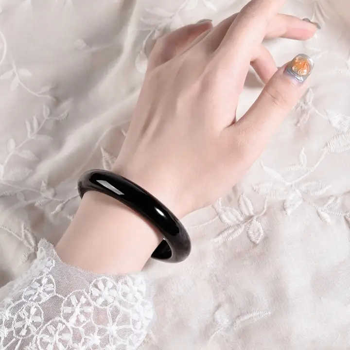 天然ウ黒金黒曜石ブレスレット【クリスタル・広幅・女性用】