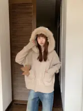 フード付きファー襟ニットカーディガン【スタイル・ジッパー・秋用】