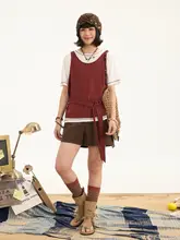 復古デザインの重ね着風キャミソールTシャツ【刺繍・カジュアル・ゆったり】（セットアップ対応）