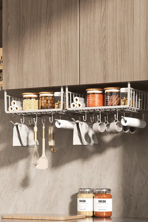 穴あけ不要！キッチン用ペーパータオルホルダー【収納棚・保鮮フィルム袋用・家庭用】