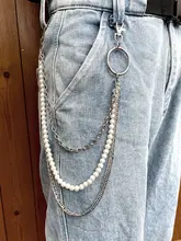 個性的なパール多層ウエストチェーン【ストリートスタイル・デニムパンツ用・スカートアクセサリー】（セットアップ対応）