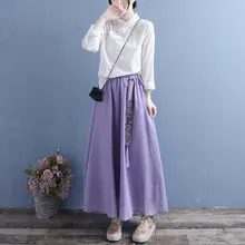 刺繍入りリボンデザインの綿麻半身スカート【春夏用・民族風・ロングスカート】