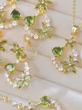 爽やかなデザイン！オリーブグリーンジルコンのイヤリング＆ネックレス＆ブレスレット【春夏用・三点式ジュエリー】（セットアップ対応）