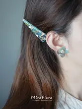 mira植物園 青緑のグラデーション花真花素材のヘアクリップ【特別なギフト】
