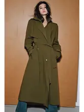 WANGXO 高密度防風 多素材交織 アシンメトリー 前開き ダブルボタン ワイドトレンチコート