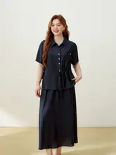 通勤にぴったり！上品なデザインの二点セット【リネン風・ゆったりサイズ】（セットアップ対応）
