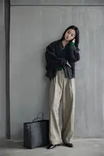 moofeel 高級感あるハイウエストワイドパンツ【秋冬用・ストレートシルエット・ルーズフィット】