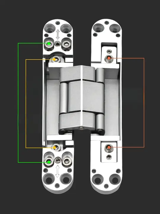 隠しドア用ヒンジ【三次元調整可能・クロスウッドドア用・外開き】
