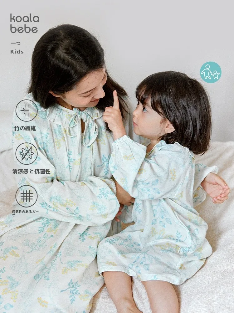 1歳の寝るときにおすすめの涼感ワンピース：考拉鼻鼻の竹コットン製ベビースタイル花柄セット