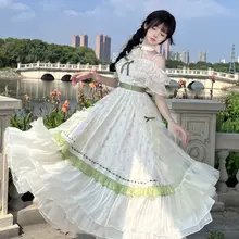 夏用ロリータ風フラワープリントロングドレス【エレガントなフレアスリーブ】（セットアップ対応）
