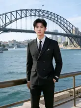 韓国風デザインのメンズスーツ【テーラード・フィット感・結婚式用】（セットアップ対応）