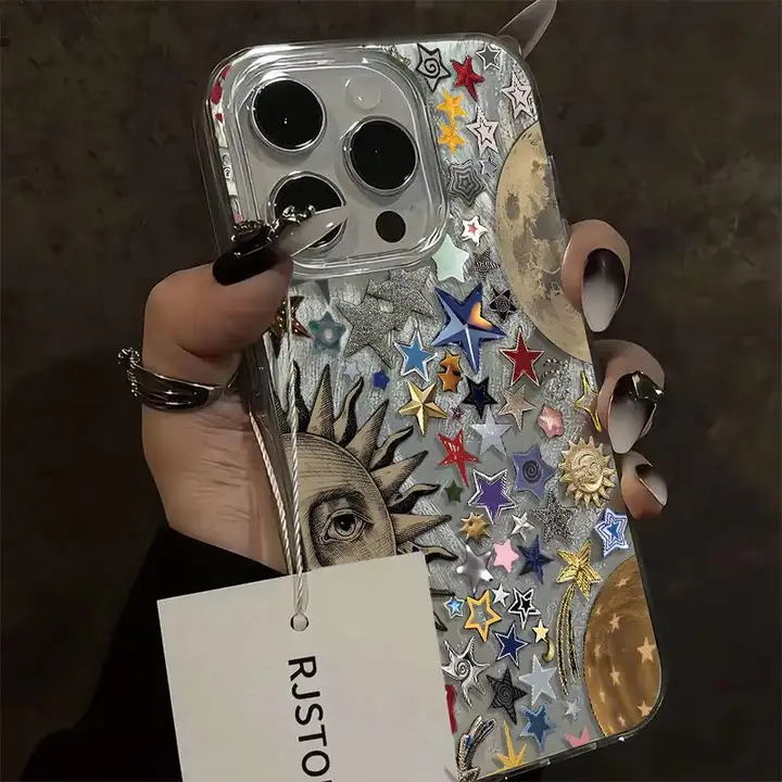 太陽星と星のデザイン！iPhone用ケース【対応機種多数・おしゃれな保護】