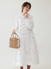 愛情刺繍入りのコットンシャツワンピース【春用・フレンチスタイル・柔らかい素材】