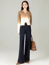 快適なストレッチ高腰デニムパンツ【シンプル・直筒・ワイドレッグ】（セットアップ対応）