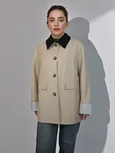 バーン風 カラーブロック合皮トレンチコート レディース【ショート丈・小柄向け・カジュアルデザイン】