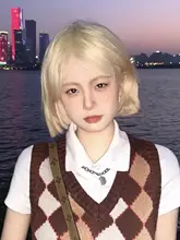 韓国風ショートウィッグ【プラチナブロンド・ボブスタイル・日常使用・全頭カバー】