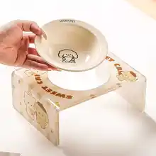 可愛い猫デザインの陶器製ペット用食器セット【高さ調整可能・アクリル製スタンド付き】