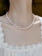 天然淡水真珠ネックレス【小米珠・高級感・女性用・ロックボーンチェーン】