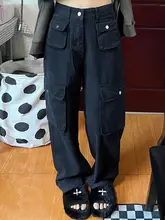 ブラックアメリカンスタイルカーゴパンツ【ストレート・デザイン性・大きいサイズ・フィット】（セットアップ対応）