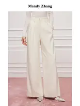 優雅なウール白直筒パンツ【女性用・秋冬・シルエット】（セットアップ対応）
