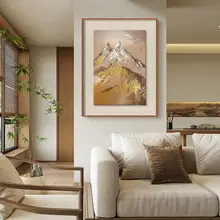 金箔仕上げの手描きオイルペインティング 新中式玄関装飾画【軽奢スタイル・リビング用】