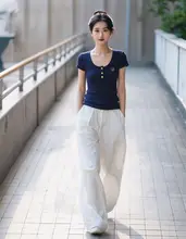 夏用 レディース ホワイトワイドパンツ【フィット・カーゴスタイル】