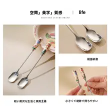 かわいい陶器ハンドルのステンレスカフェスプーン【キャラクター・デザート用】