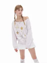 ゆったりフィットのプリントスパンコールオフショルダートップス【グレー  ・デザインカジュアル】（セットアップ対応）