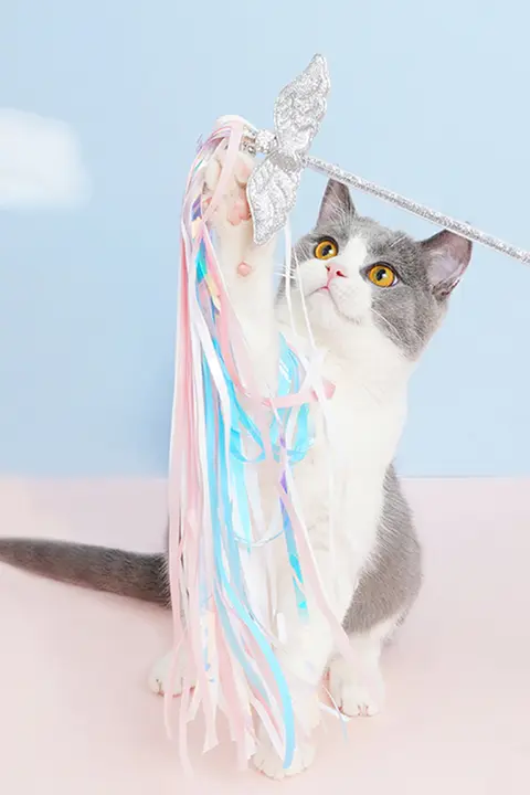 猫用おもちゃ クリスマスベル付きフェアリースティック【耐噛性・長い棒・猫の解消】