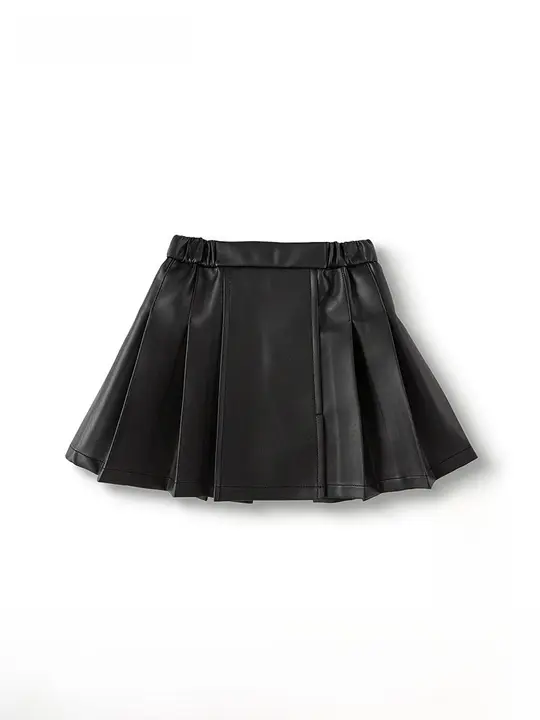 女児用 フェイクレザー ノースリーブプリーツスカート【春秋用・かわいいデザイン】（セットアップ対応）