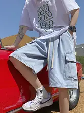 メンズワークデザイン デニムショートパンツ【夏用・大きなポケット・ルーズフィット・5分丈】