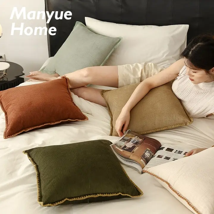 レトロデザインの灯芯綿クッションカバー【リビング・ソファ用・抱き枕対応】
