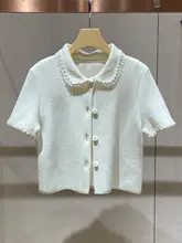 春季新作のドールカラー短袖ニットトップスとストレートカジュアルパンツ（セットアップ対応）