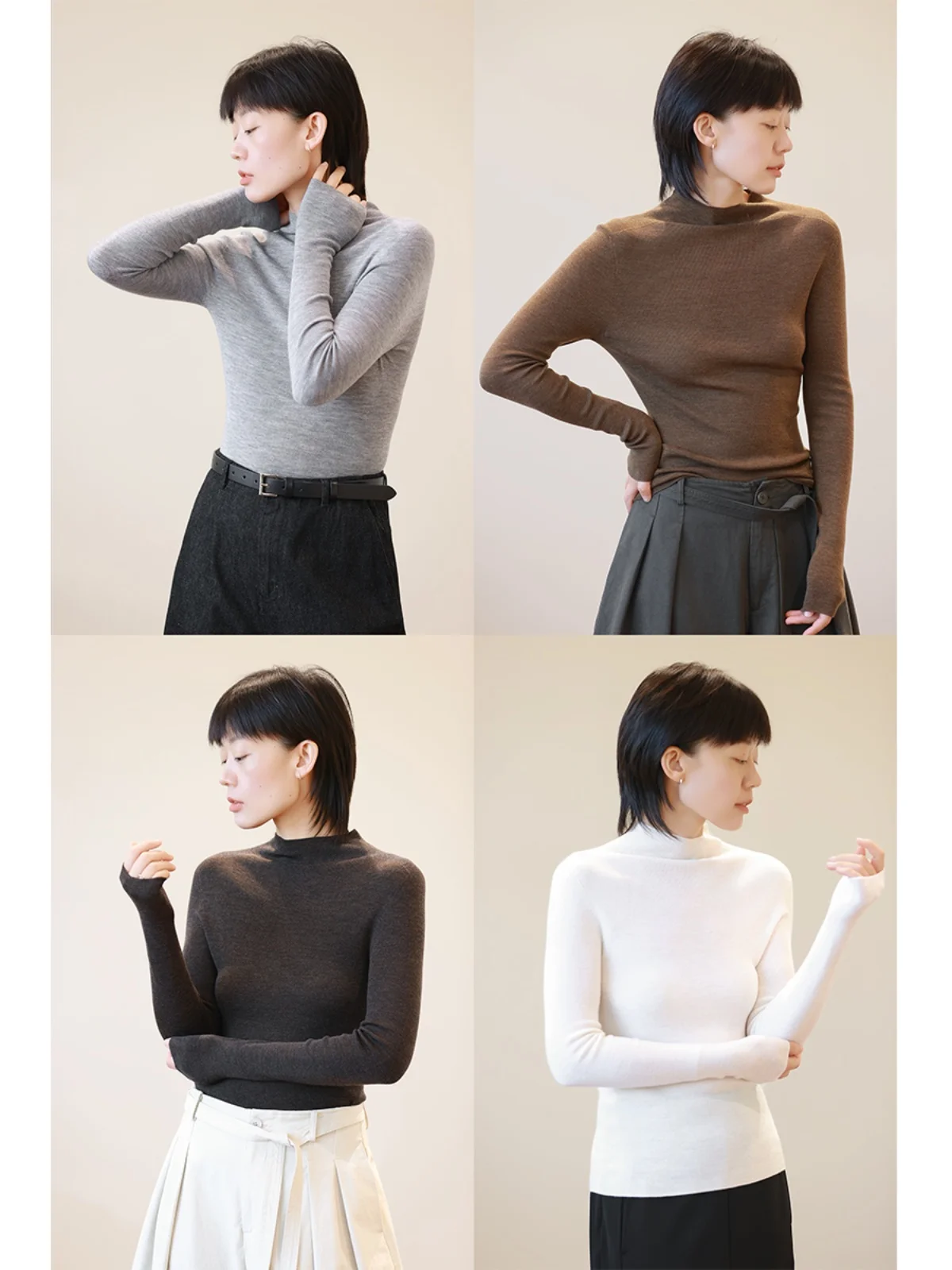 極上の柔らかさ メリノウール製 ハイネック長袖ニットトップス【女性用・シームレス】（セットアップ対応）