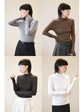 極上の柔らかさ メリノウール製 ハイネック長袖ニットトップス【女性用・シームレス】（セットアップ対応）