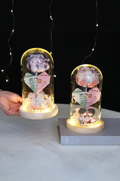 手作りガラスドーム入りバラの花【プレゼント・誕生日用】
