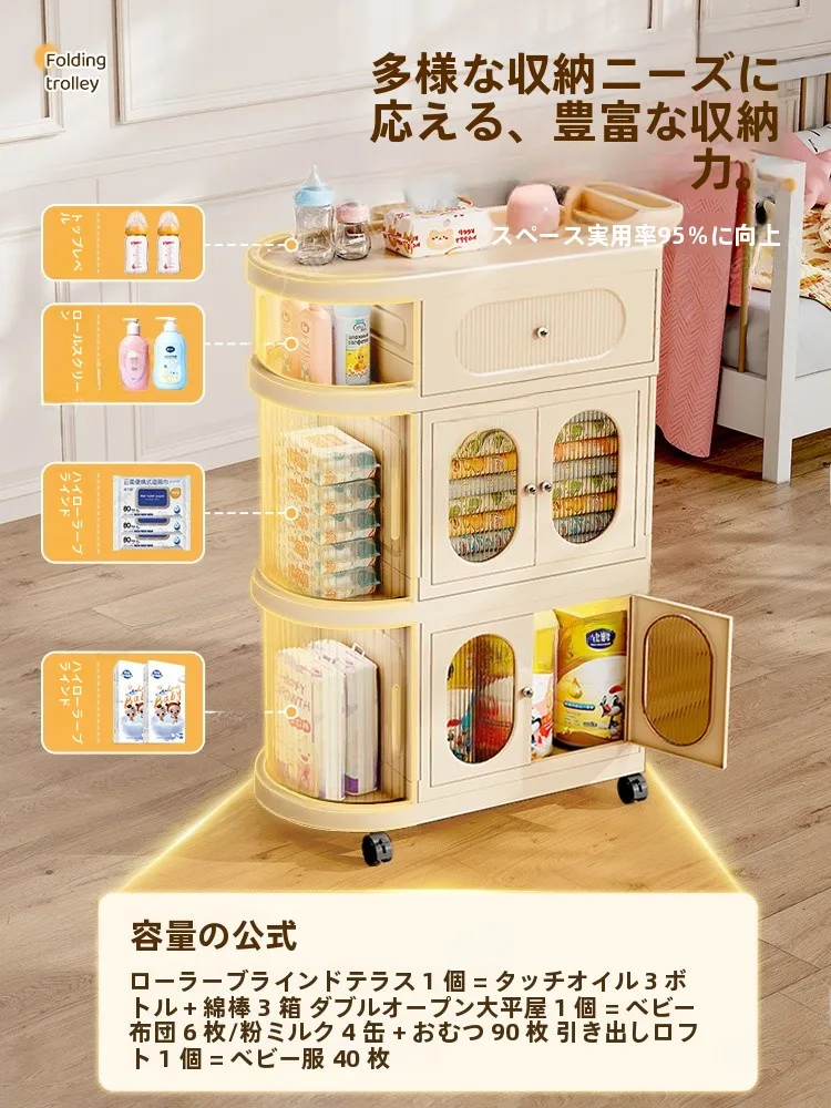 赤ちゃん用収納ラックDF-7656-2：移動式で哺乳台・おむつ収納を実現する3段構造の整理架