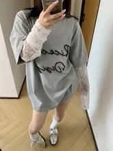涼しさとおしゃれを両立！レース袖のビーズ付き短袖Tシャツ【フィット・夏用】（セットアップ対応）