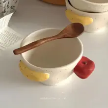 可愛いリンゴとバナナの持ち手付き陶器ボウル【マット仕上げ・家庭用】