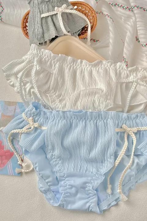 麦穗 コットン製 リボン付き三角パンツ【透湿・快適・可愛いデザイン】