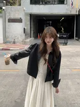 シャツカラー短丈PUレザーアウター【女性用・ジャケット・小柄対応】