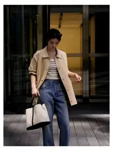 秋用 エレガントなサンドカラーのロングコート【通勤スタイル・英倫風】