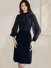 スリムフィットのブラックカラーコントラストドレス【立ち襟・フリルデザイン・春のデートや通勤用】